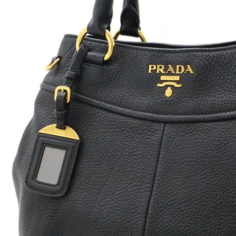Prada Tote Handbag Leather Nero Black Gold Hardware Miss Ing Shoulder Strap