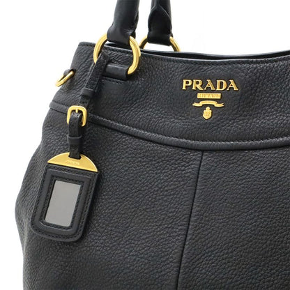 Prada Tote Handbag Leather Nero Black Gold Hardware Miss Ing Shoulder Strap