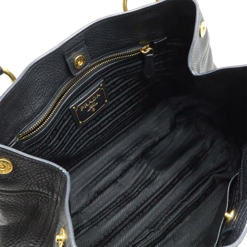 Prada Tote Handbag Leather Nero Black Gold Hardware Miss Ing Shoulder Strap