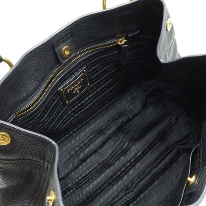 Prada Tote Handbag Leather Nero Black Gold Hardware Miss Ing Shoulder Strap