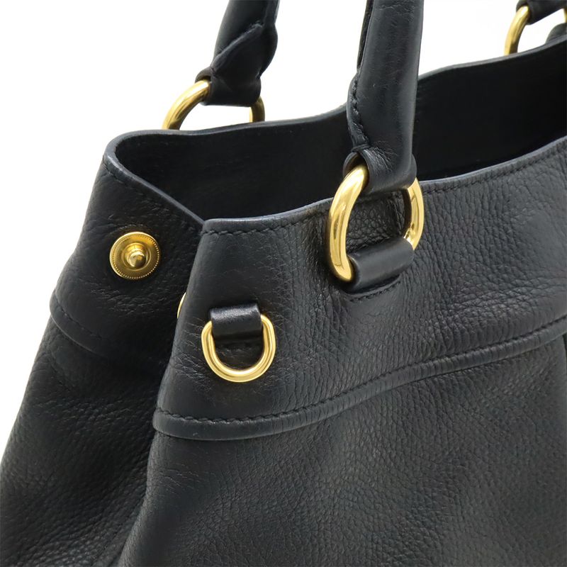 Prada Tote Handbag Leather Nero Black Gold Hardware Miss Ing Shoulder Strap
