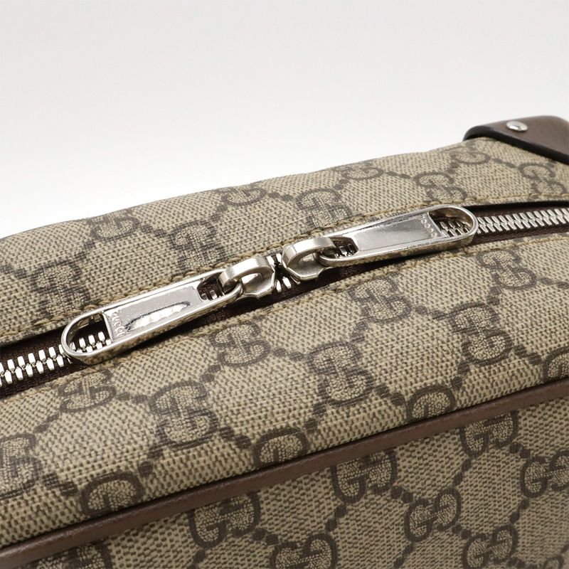 Gucci GG Supreme Shoulder Bag Crossbody PVC Leather Studded Beige Brown Dark