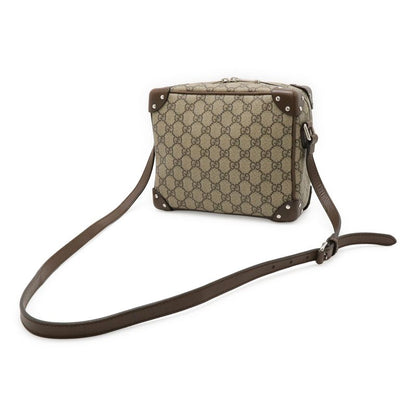 Gucci GG Supreme Shoulder Bag Crossbody PVC Leather Studded Beige Brown Dark