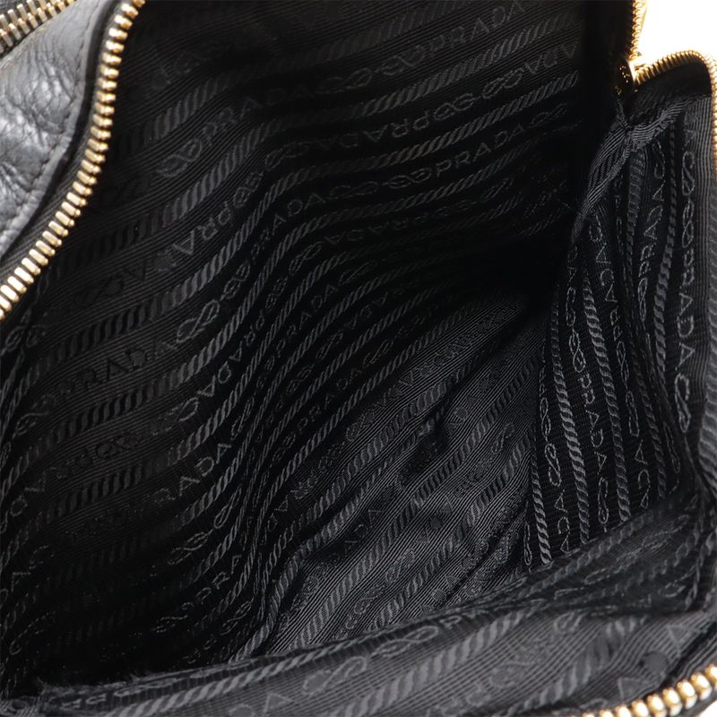 Prada Logo Viterodino Shoulder Bag Pochette Crossbody Leather Nero Black Gold