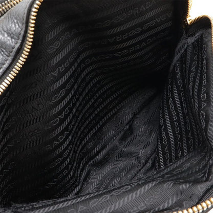 Prada Logo Viterodino Shoulder Bag Pochette Crossbody Leather Nero Black Gold