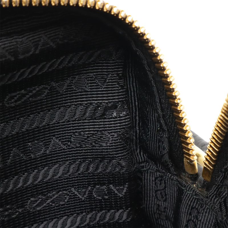 Prada Logo Viterodino Shoulder Bag Pochette Crossbody Leather Nero Black Gold