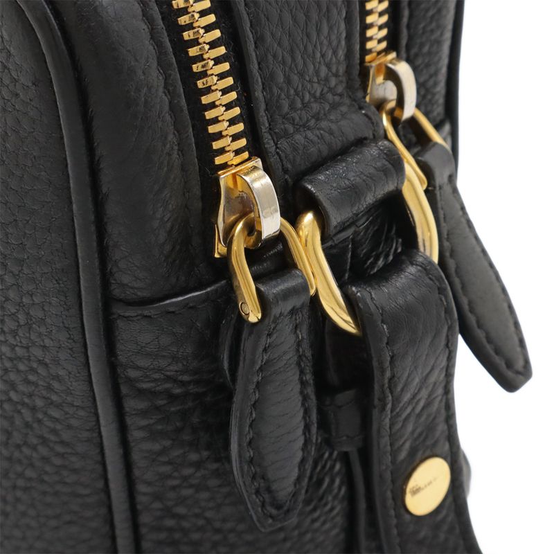 Prada Logo Viterodino Shoulder Bag Pochette Crossbody Leather Nero Black Gold