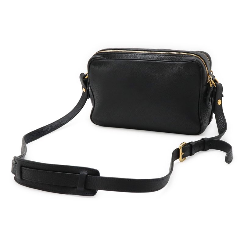 Prada Logo Viterodino Shoulder Bag Pochette Crossbody Leather Nero Black Gold