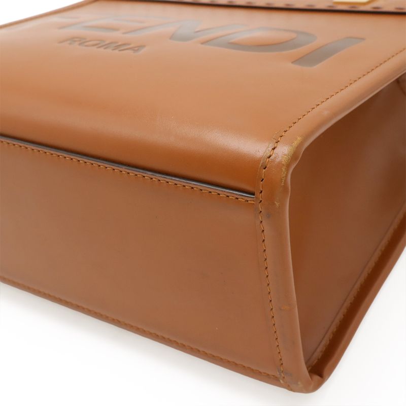 Fendi Sunshine Small Handbag 2way Shoulder Bag Leather Brown Gold Hardware