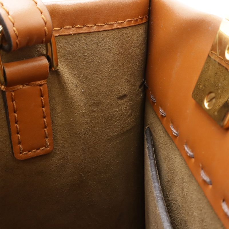 Fendi Sunshine Small Handbag 2way Shoulder Bag Leather Brown Gold Hardware