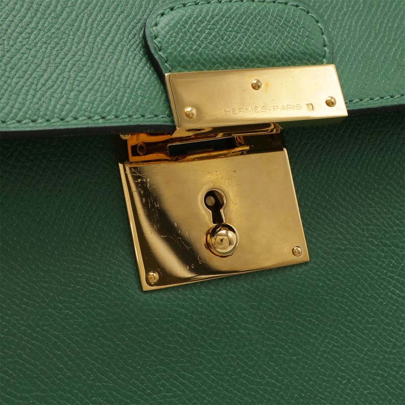 Hermes Kirius Second Bag Clutch Bag Business Bag Courchevel Leather Green Gold