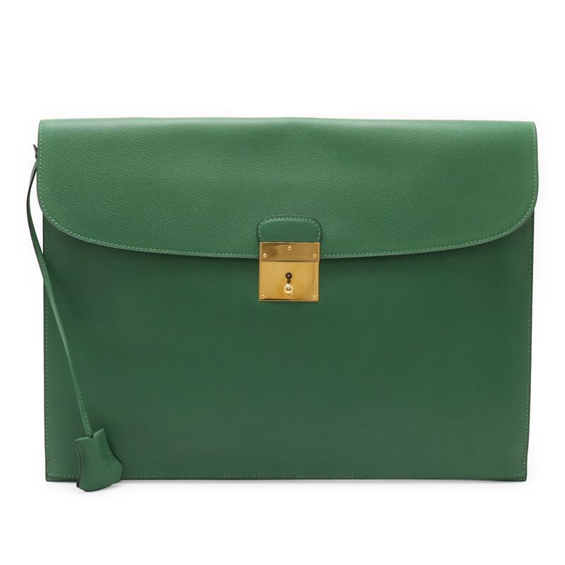 Hermes Kirius Second Bag Clutch Bag Business Bag Courchevel Leather Green Gold