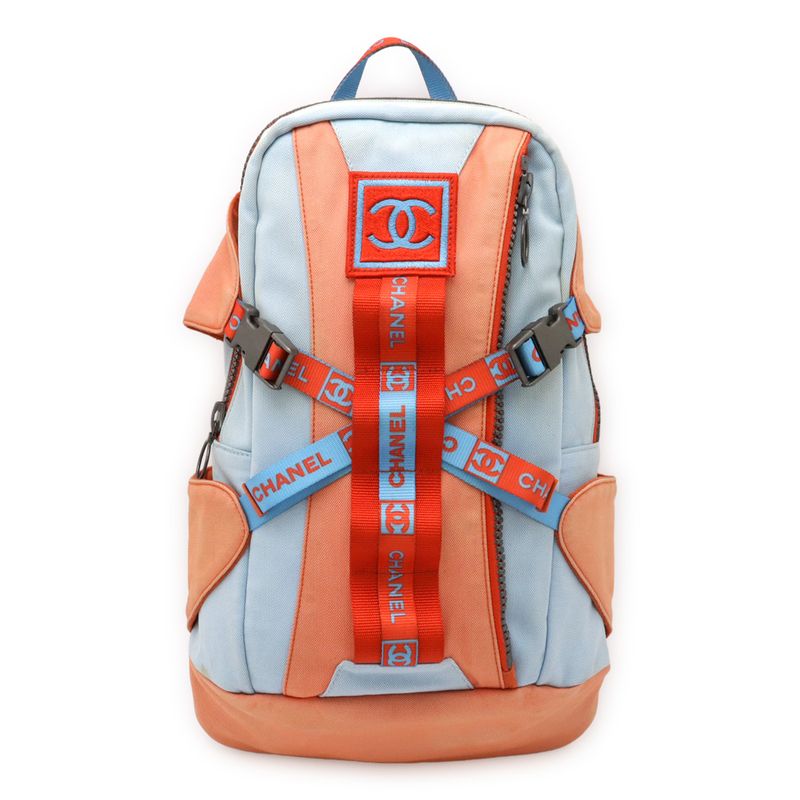 Chanel Sport Line Coco Mark Backpack Sac Canvas Orange Red Light Blue Light Blue