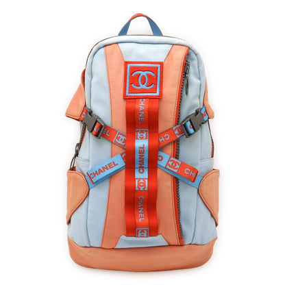 Chanel Sport Line Coco Mark Backpack Sac Canvas Orange Red Light Blue Light Blue