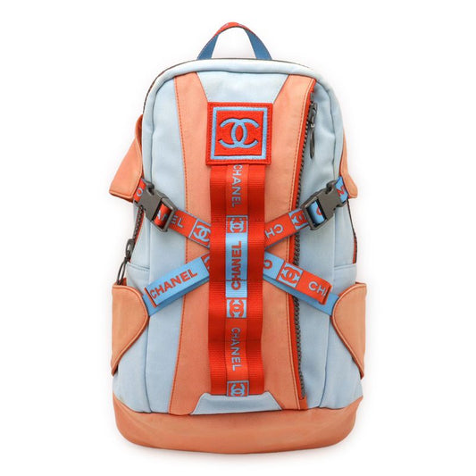 Chanel Sport Line Coco Mark Backpack Sac Canvas Orange Red Light Blue Light Blue