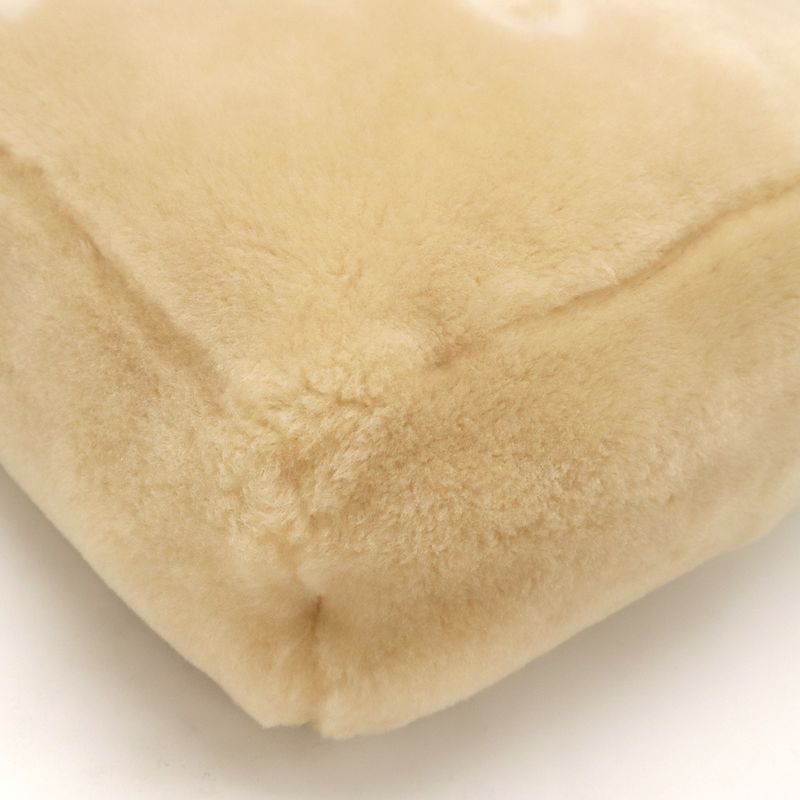 Prada Terry Spugna Logo Tote Bag 2way Shoulder Bag Shearling Beige Gold