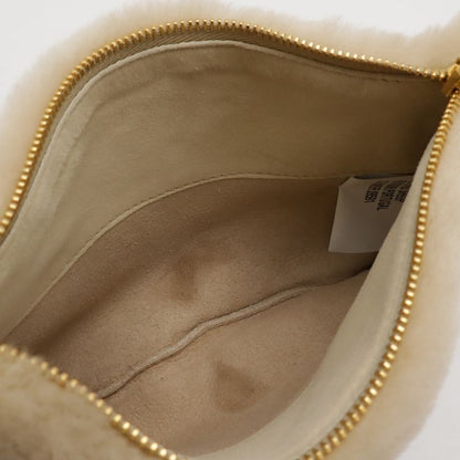 Prada Terry Spugna Logo Tote Bag 2way Shoulder Bag Shearling Beige Gold