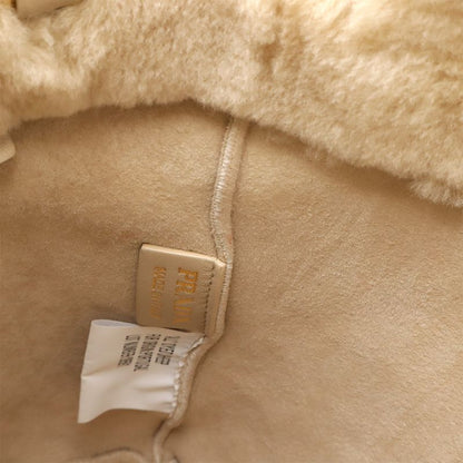 Prada Terry Spugna Logo Tote Bag 2way Shoulder Bag Shearling Beige Gold