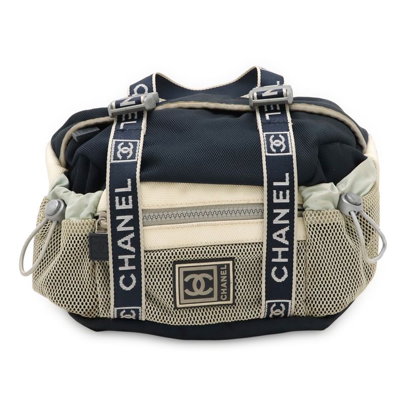 Chanel Sport Line Coco Mark Waist Bag Body Bag 2way Handbag Nylon Canvas Ivory