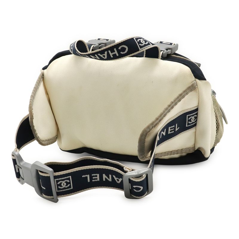 Chanel Sport Line Coco Mark Waist Bag Body Bag 2way Handbag Nylon Canvas Ivory