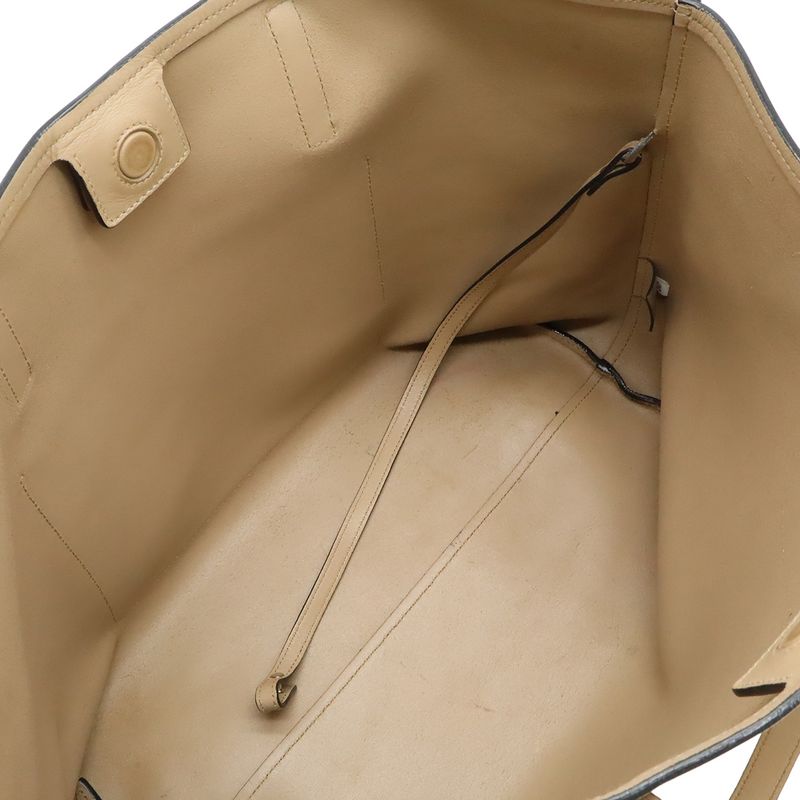 Prada Logo Tote Large Tote Shoulder Bag Leather Beige Silver Hardware 1bg038