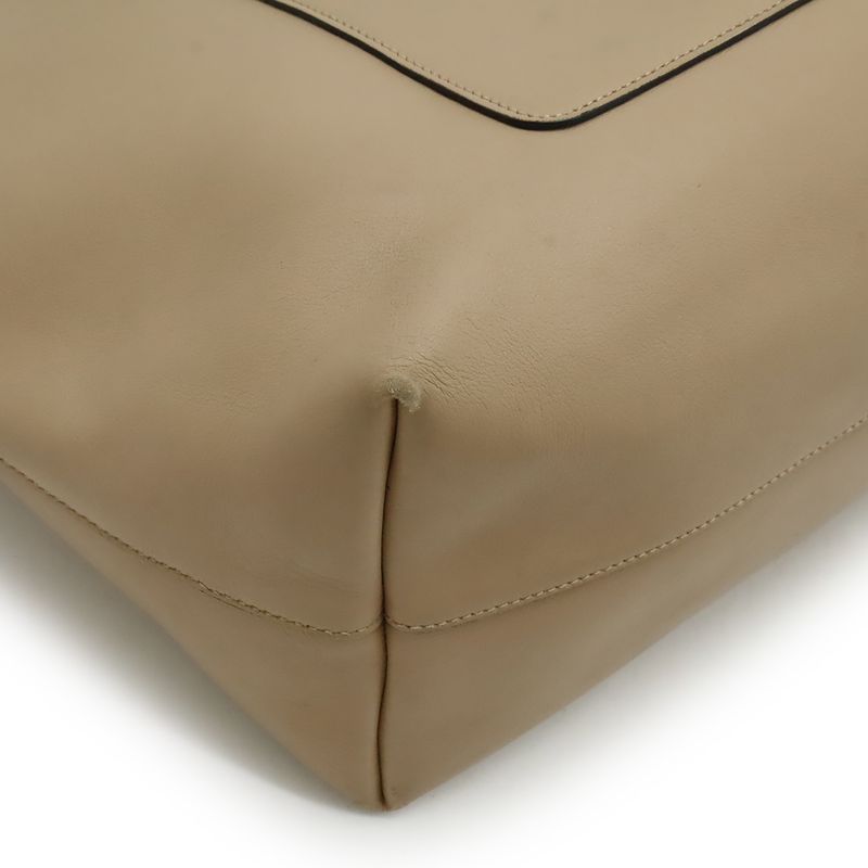 Prada Logo Tote Large Tote Shoulder Bag Leather Beige Silver Hardware 1bg038
