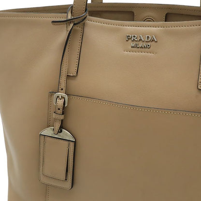 Prada Logo Tote Large Tote Shoulder Bag Leather Beige Silver Hardware 1bg038