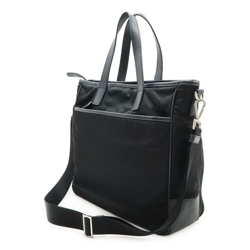 Prada Triangle Logo Tote Bag 2way Shoulder Bag Crossbody Nylon Leather Black