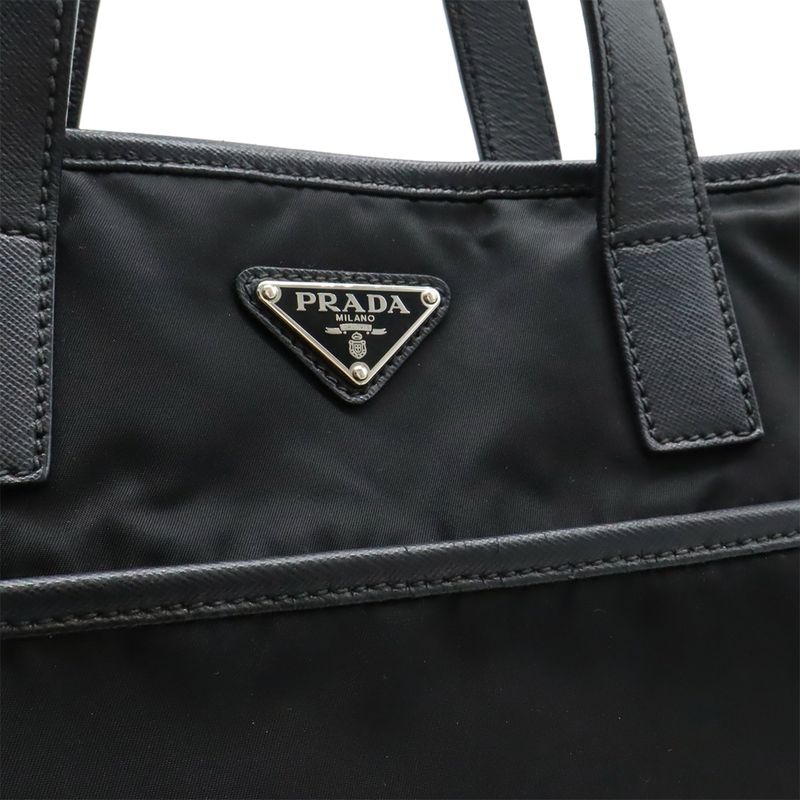 Prada Triangle Logo Tote Bag 2way Shoulder Bag Crossbody Nylon Leather Black