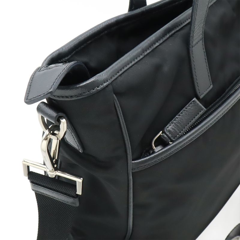 Prada Triangle Logo Tote Bag 2way Shoulder Bag Crossbody Nylon Leather Black