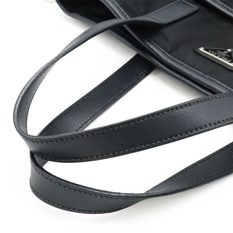 Prada Triangle Logo Tote Bag 2way Shoulder Bag Crossbody Nylon Leather Black