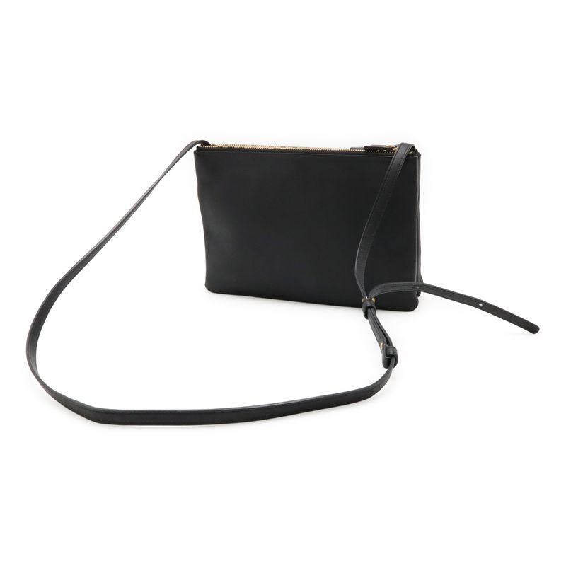 Celine Trio Large Shoulder Bag Pochette Crossbody Pouch Leather Black Silver