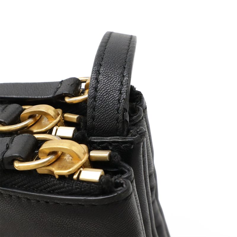 Celine Trio Large Shoulder Bag Pochette Crossbody Pouch Leather Black Silver