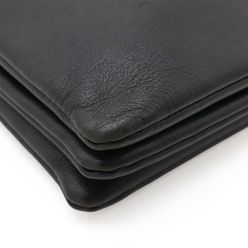 Celine Trio Large Shoulder Bag Pochette Crossbody Pouch Leather Black Silver