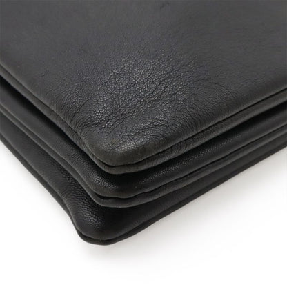 Celine Trio Large Shoulder Bag Pochette Crossbody Pouch Leather Black Silver