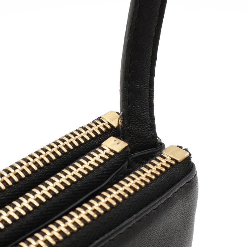 Celine Trio Large Shoulder Bag Pochette Crossbody Pouch Leather Black Silver