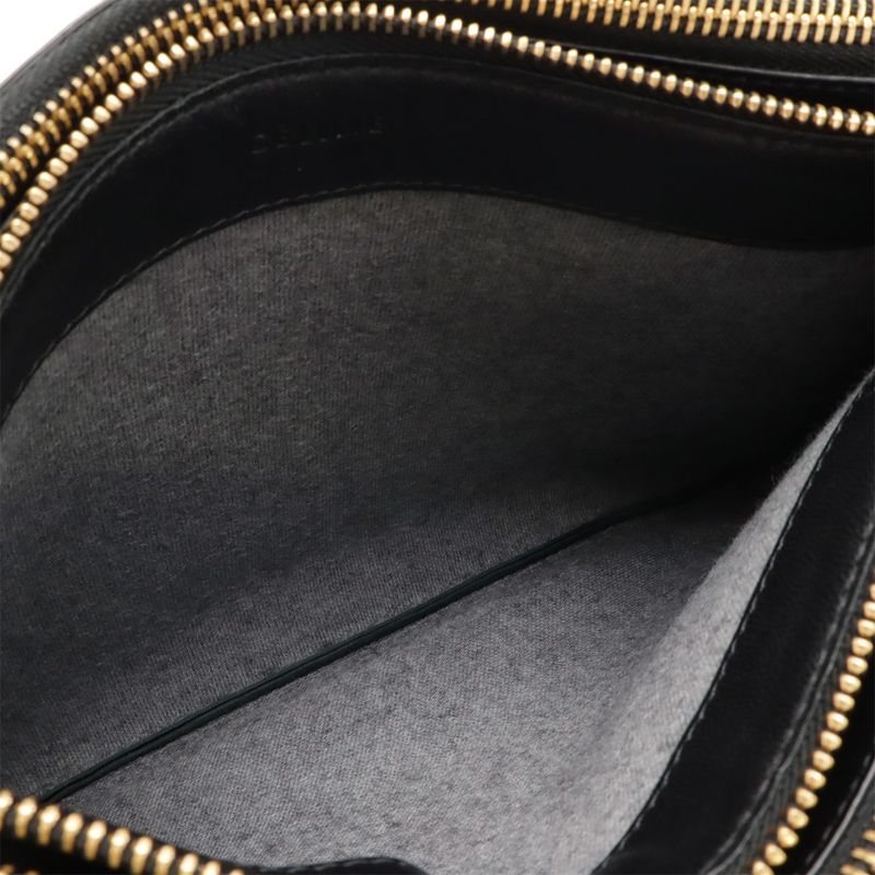 Celine Trio Large Shoulder Bag Pochette Crossbody Pouch Leather Black Silver