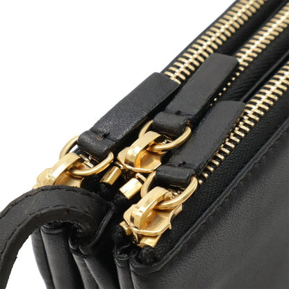 Celine Trio Large Shoulder Bag Pochette Crossbody Pouch Leather Black Silver