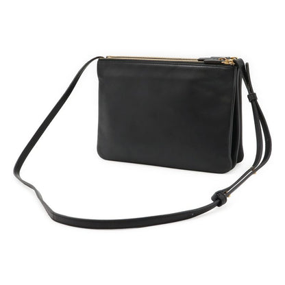Celine Trio Large Shoulder Bag Pochette Crossbody Pouch Leather Black Silver