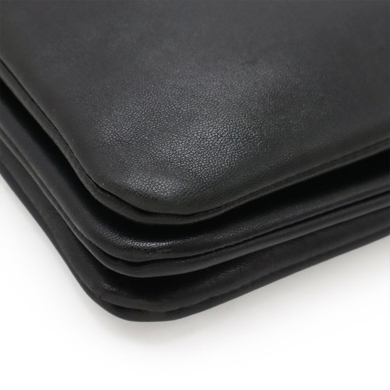 Celine Trio Large Shoulder Bag Pochette Crossbody Pouch Leather Black Silver