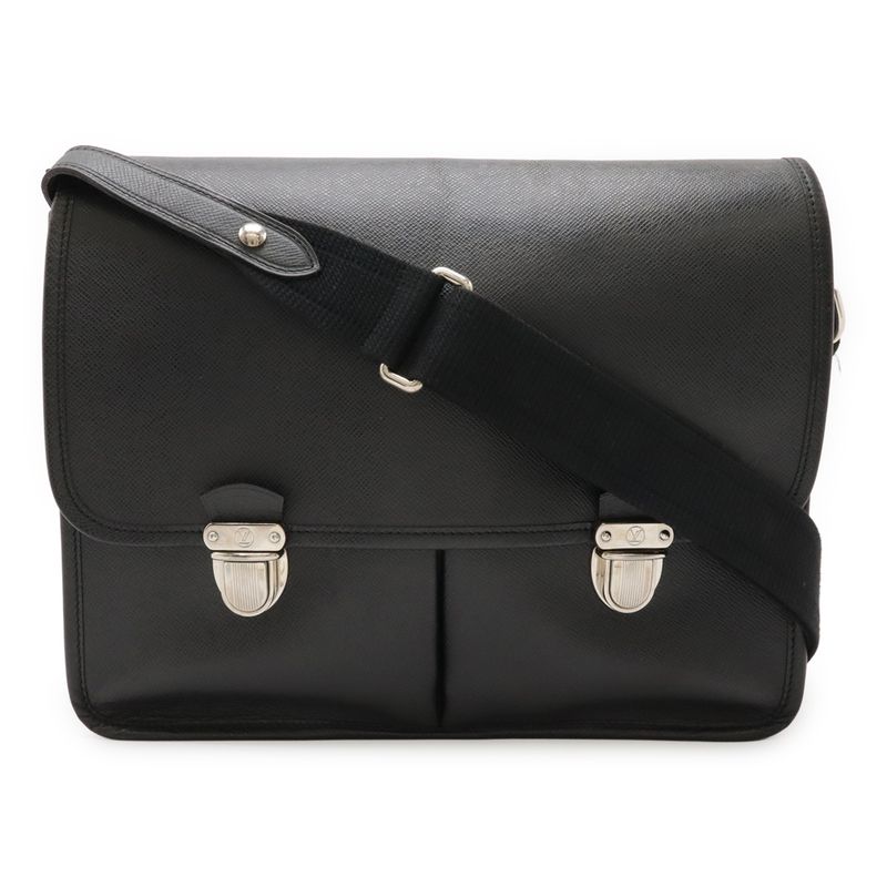 Louis Vuitton Taiga Alexei Shoulder Bag Crossbody Ardoise Black Silver Hardware