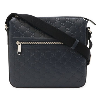 Gucci Guccissima Messenger Bag Shoulder Bag Crossbody Leather Navy Silver Hardware