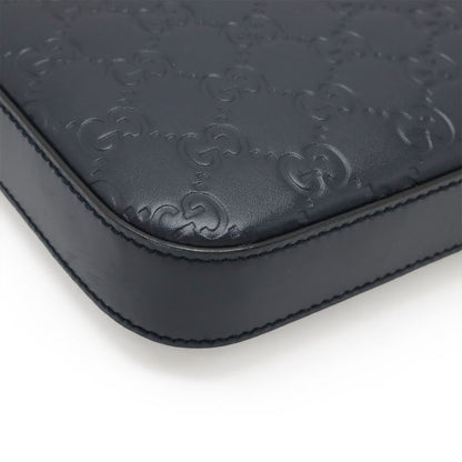 Gucci Guccissima Messenger Bag Shoulder Bag Crossbody Leather Navy Silver Hardware