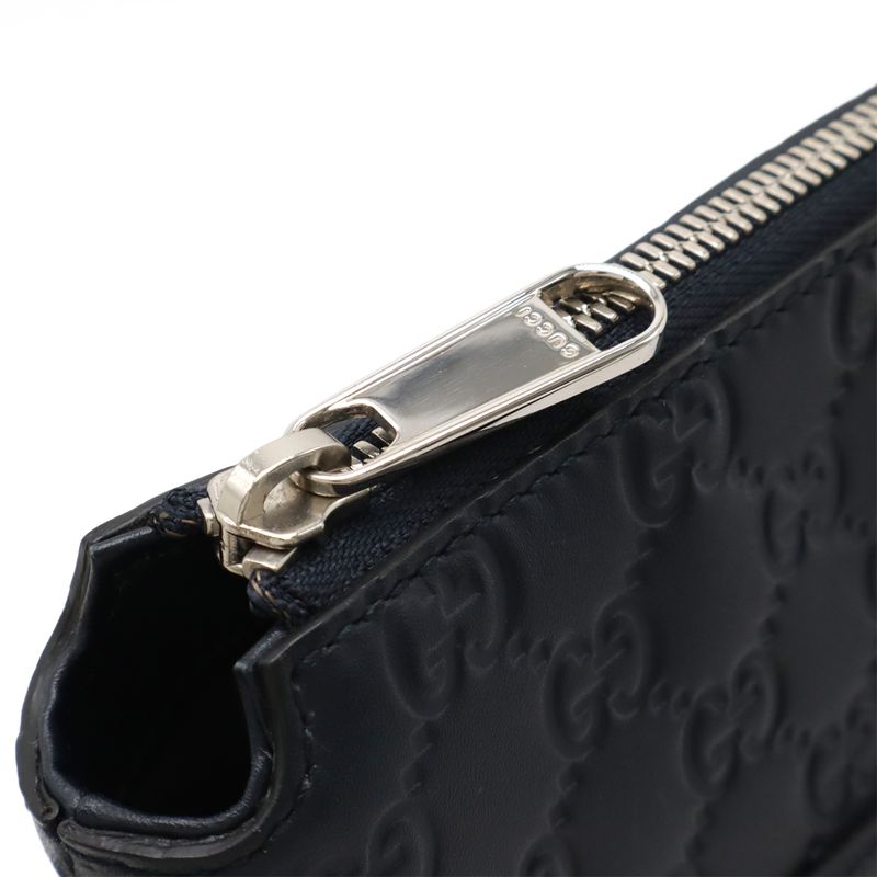 Gucci Guccissima Messenger Bag Shoulder Bag Crossbody Leather Navy Silver Hardware