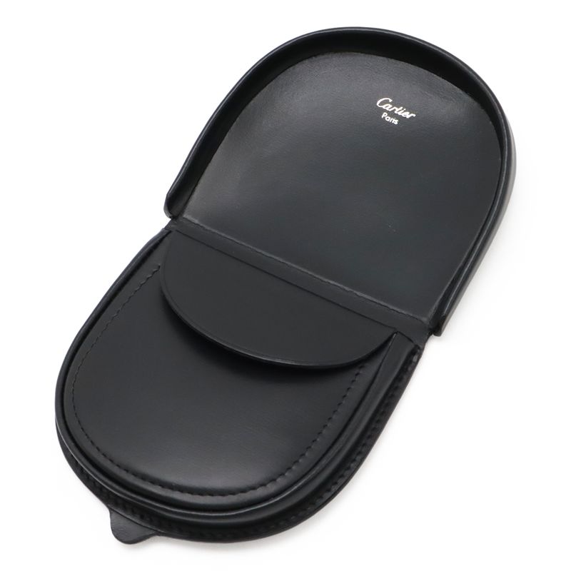 Cartier Pasha de Cartier Coin Case Coin Purse Leather Black Silver Hardware