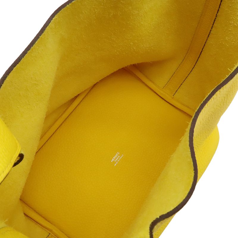 Hermes Picotin Lock MM Handbag Tote Bag Taurillon Clemence Leather Lime Yellow
