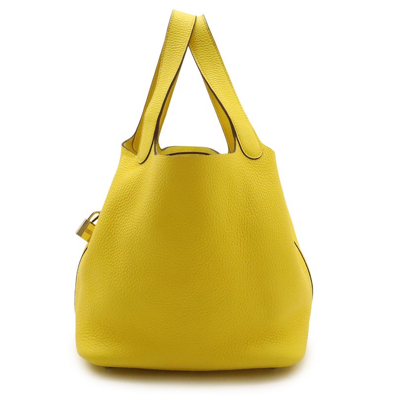 Hermes Picotin Lock MM Handbag Tote Bag Taurillon Clemence Leather Lime Yellow