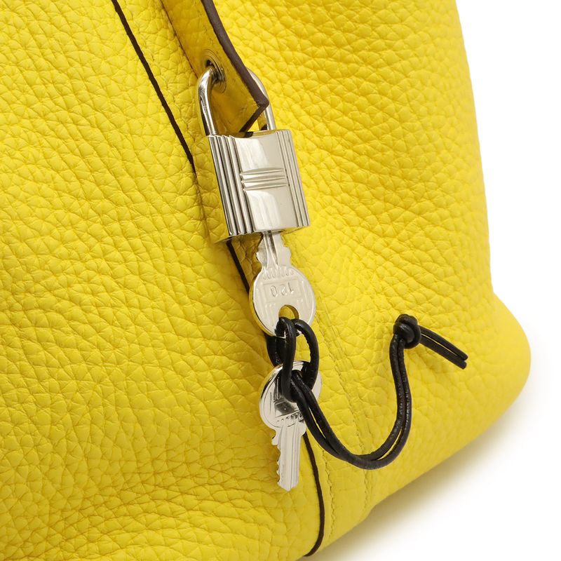 Hermes Picotin Lock MM Handbag Tote Bag Taurillon Clemence Leather Lime Yellow