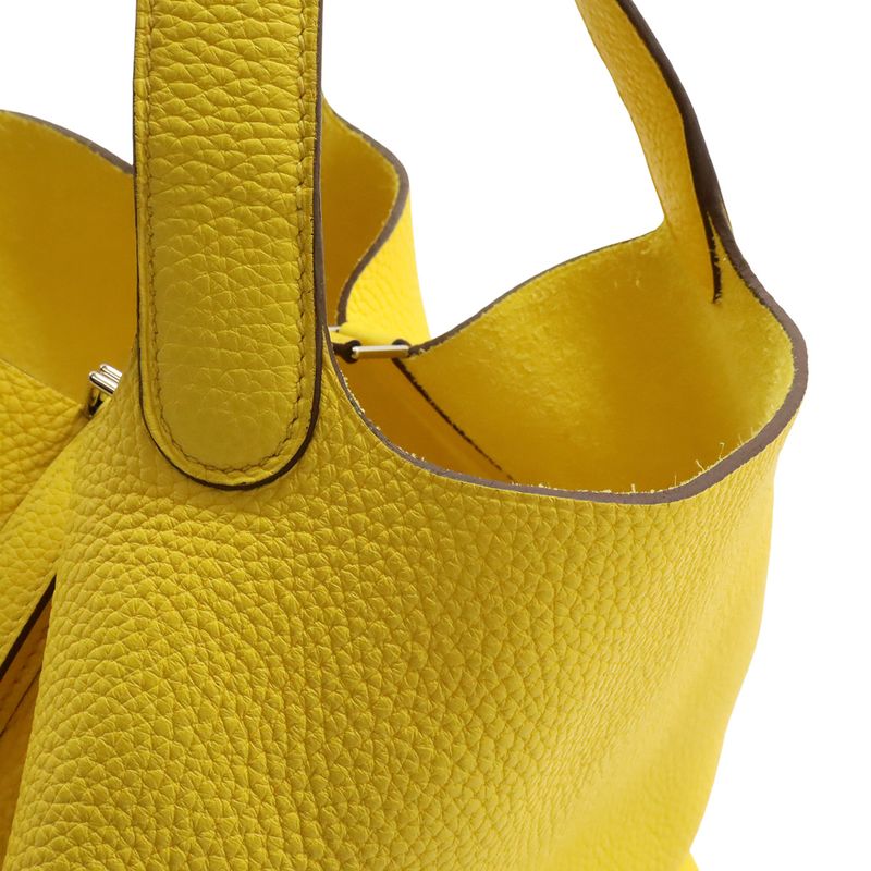 Hermes Picotin Lock MM Handbag Tote Bag Taurillon Clemence Leather Lime Yellow