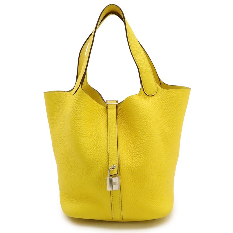 Hermes Picotin Lock MM Handbag Tote Bag Taurillon Clemence Leather Lime Yellow